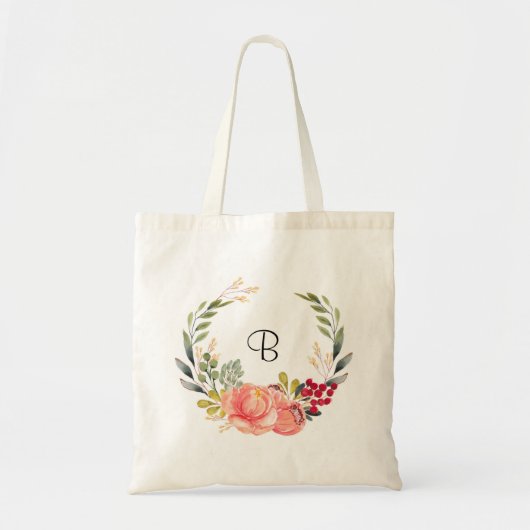 Gepersonaliseerde boho oranje en roze bloem tote bag (Voorkant)