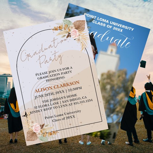 Gepersonaliseerde Boho Pampas Graduation Party Kaart