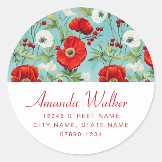 Gepersonaliseerde Boho Poppy ronde Stickers (Voorkant)