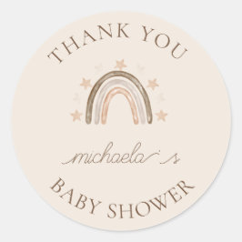 Gepersonaliseerde Boho Rainbow Baby shower Bedankt Ronde Sticker