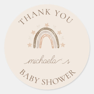 Gepersonaliseerde Boho Rainbow Baby shower Bedankt Ronde Sticker