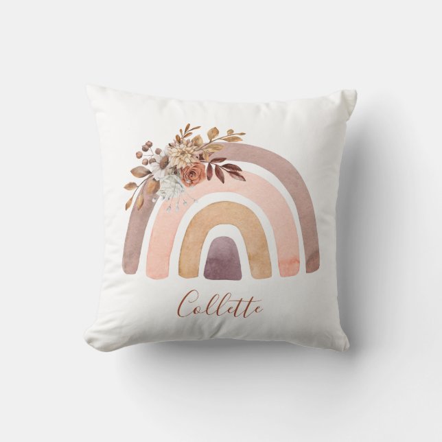 Gepersonaliseerde Boho Rainbow Girl's Room Kussen (Voorkant)