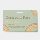 Gepersonaliseerde Boho Rainbow Hall Pass Green Badge (Achterkant)