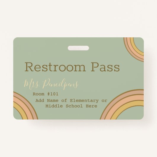 Gepersonaliseerde Boho Rainbow Hall Pass Green Badge (Achterkant)
