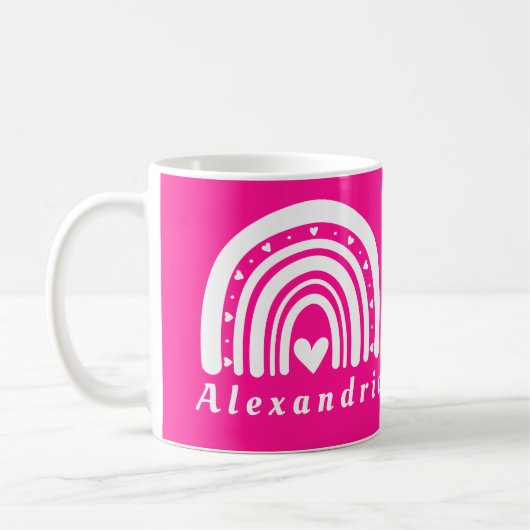 Gepersonaliseerde Boho Rainbow Hot Pink Koffiemok (Links)