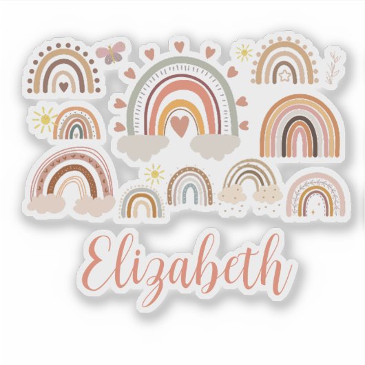 Gepersonaliseerde Boho Rainbow-Kinderen Sticker (Voorkant)