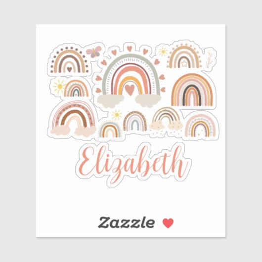 Gepersonaliseerde Boho Rainbow-Kinderen Sticker (Vel)