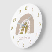 Gepersonaliseerde Boho Rainbow Pink Gold Grote Klok (Hoek)