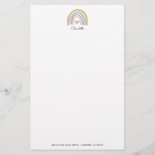 Gepersonaliseerde Boho Rainbow Pink Heart Kind Briefpapier