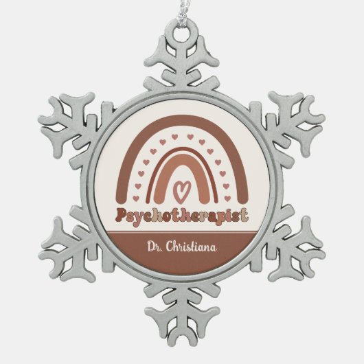 Gepersonaliseerde Boho Rainbow Psychotherapeut Tin Sneeuwvlok Ornament (Voorkant)