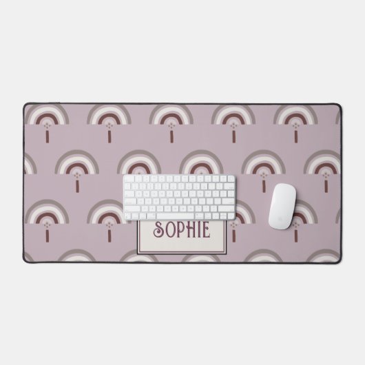 Gepersonaliseerde Boho Rainbow Zilver Roze Bureaumat (Keyboard & Muis)