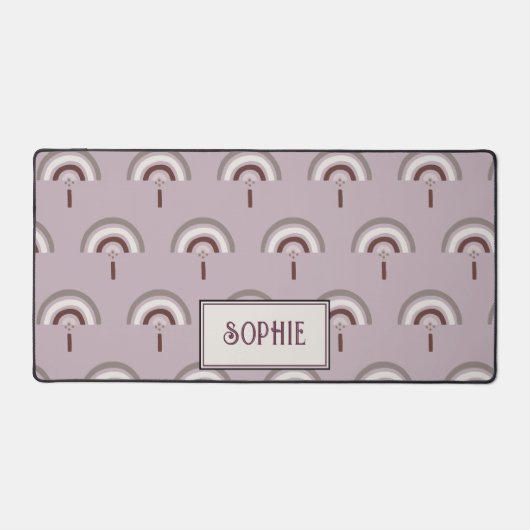 Gepersonaliseerde Boho Rainbow Zilver Roze Bureaumat (Voorkant)