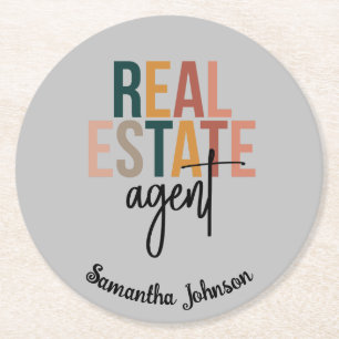Gepersonaliseerde Boho Real Estate Agent Gift Ronde Kartonnen Onderzetter