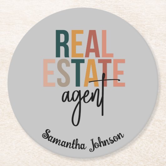 Gepersonaliseerde Boho Real Estate Agent Gift Ronde Kartonnen Onderzetter (Voorkant)