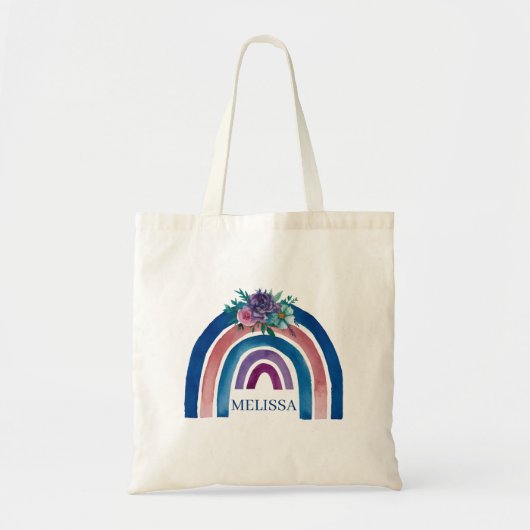 gepersonaliseerde Boho Regenboog met Bloemen Tote Bag (Voorkant)
