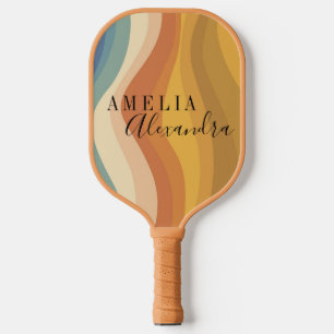 Gepersonaliseerde Boho Retro Script Abstracte Golv Pickleball Paddle