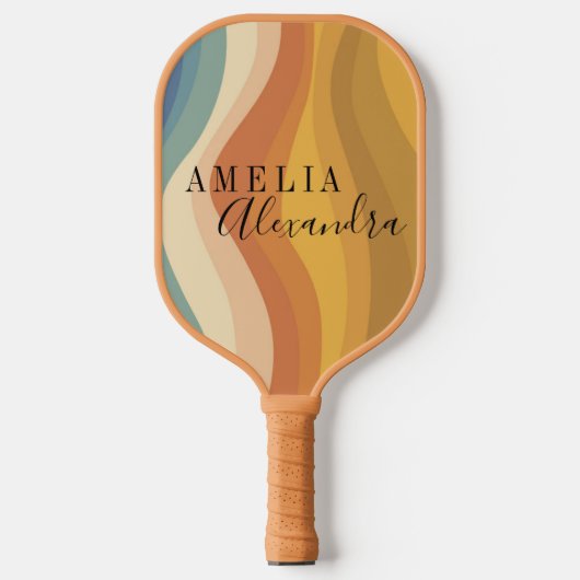 Gepersonaliseerde Boho Retro Script Abstracte Wavy Pickleball Paddle (Voorkant)