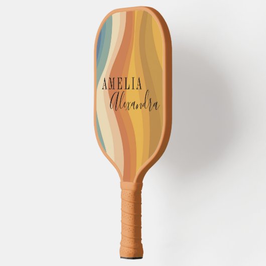 Gepersonaliseerde Boho Retro Script Abstracte Wavy Pickleball Paddle (Links)