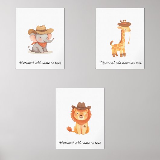 Gepersonaliseerde Boho Safari Cowboy Nursery Room  Muurkunst Sets (Voorkant)