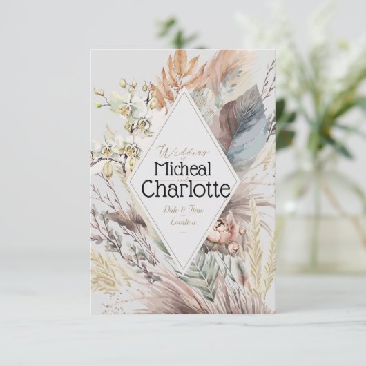 Gepersonaliseerde Boho stijl bruiloft Kaart (Staand voorkant)