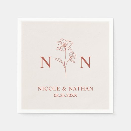 Gepersonaliseerde Boho Terracotta Rust | Monogramm Servet (Voorkant)