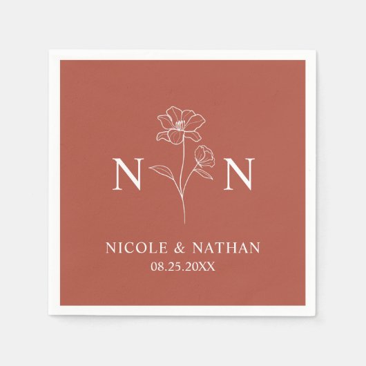 Gepersonaliseerde Boho Terracotta Rust | Monogramm Servet (Voorkant)