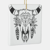 Gepersonaliseerde Boho Tribal Skull Grey and White Keramisch Ornament (Rechts)