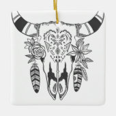 Gepersonaliseerde Boho Tribal Skull Grey and White Keramisch Ornament (Voorkant)