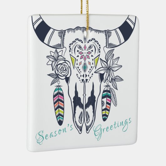 Gepersonaliseerde Boho Tribal Skull Turquoise en P Keramisch Ornament (Rechts)