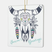 Gepersonaliseerde Boho Tribal Skull Turquoise en P Keramisch Ornament (Links)