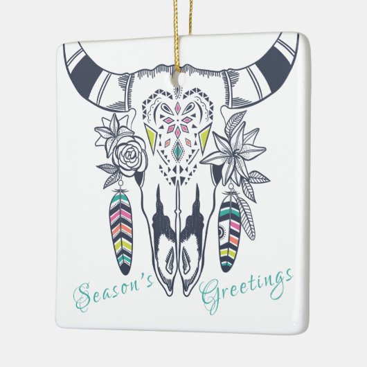 Gepersonaliseerde Boho Tribal Skull Turquoise en P Keramisch Ornament (Links)