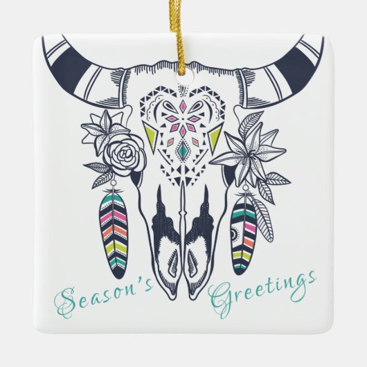 Gepersonaliseerde Boho Tribal Skull Turquoise en P Keramisch Ornament (Voorkant)