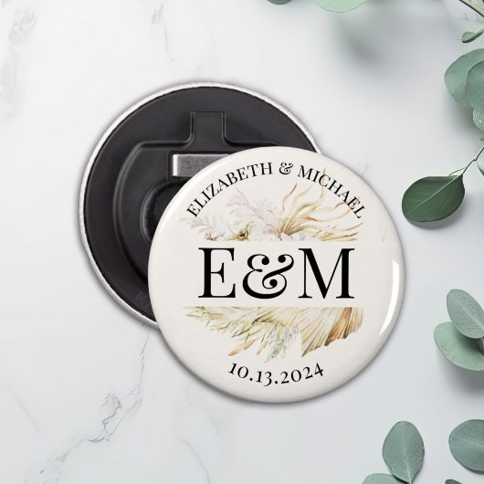 Gepersonaliseerde Boho Tropische Huwelijksgunst Bu Button Flesopener