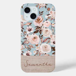 Gepersonaliseerde Boho Waterverf Floral iPhone 15 Case