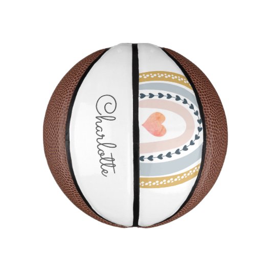 Gepersonaliseerde Boho Waterverf Rainbow Basketbal (Verticaal)