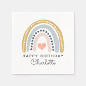 Gepersonaliseerde Boho Waterverf Rainbow Birthday Servet (Voorkant)