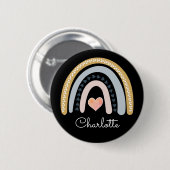 Gepersonaliseerde Boho Waterverf Rainbow Black Ronde Button 5,7 Cm (Voorkant /achterkant)