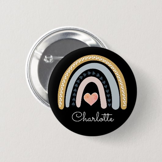 Gepersonaliseerde Boho Waterverf Rainbow Black Ronde Button 5,7 Cm (Voorkant /achterkant)