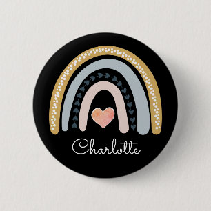 Gepersonaliseerde Boho Waterverf Rainbow Black Ronde Button 5,7 Cm