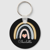Gepersonaliseerde Boho Waterverf Rainbow Black Sleutelhanger (Voorkant)
