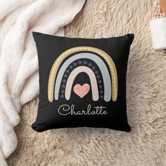 Gepersonaliseerde Boho Waterverf Rainbow Black Thr Kussen (Deken)