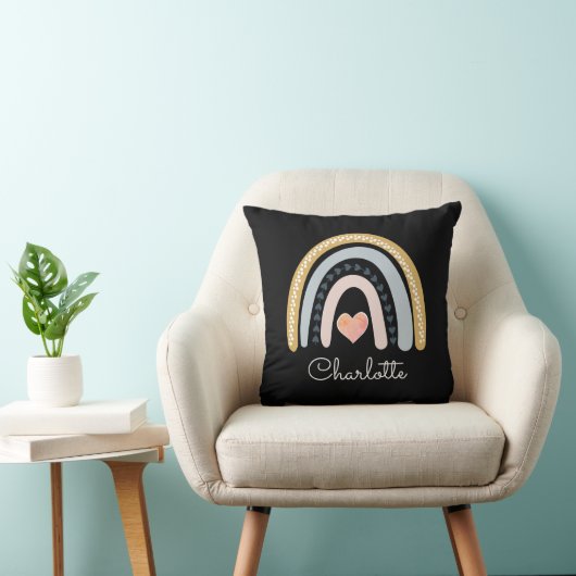 Gepersonaliseerde Boho Waterverf Rainbow Black Thr Kussen (Stoel)