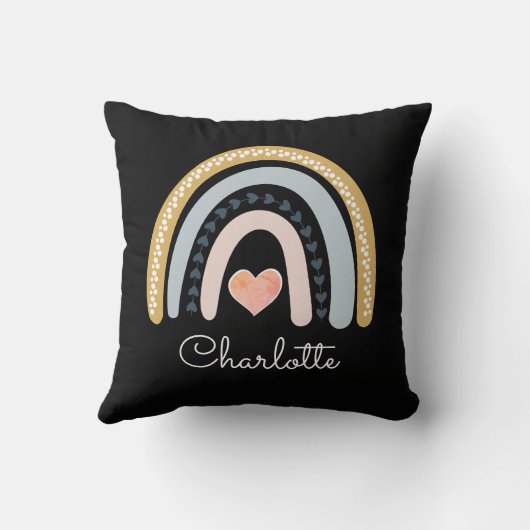 Gepersonaliseerde Boho Waterverf Rainbow Black Thr Kussen (Achterkant)