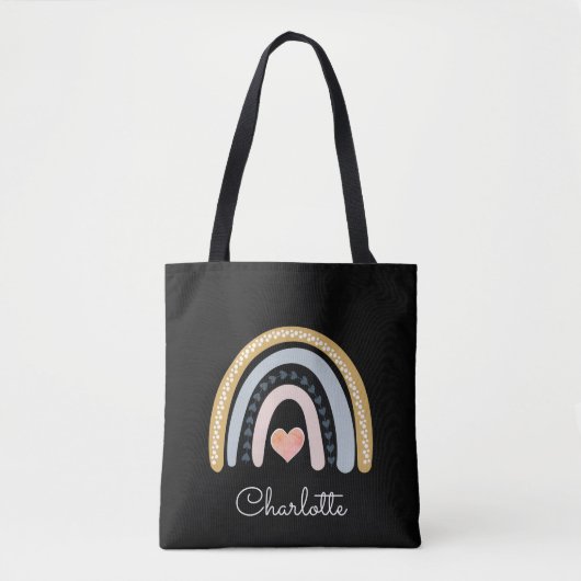 Gepersonaliseerde Boho Waterverf Rainbow Black Tote Bag (Voorkant)