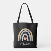Gepersonaliseerde Boho Waterverf Rainbow Black Tote Bag (Achterkant)