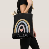 Gepersonaliseerde Boho Waterverf Rainbow Black Tote Bag (Dichtbij)