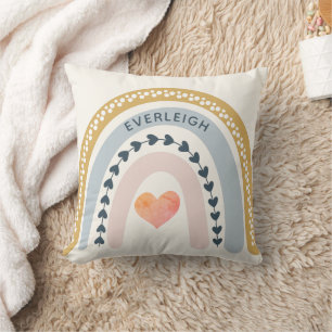 Gepersonaliseerde Boho Waterverf Rainbow Name Girl Kussen