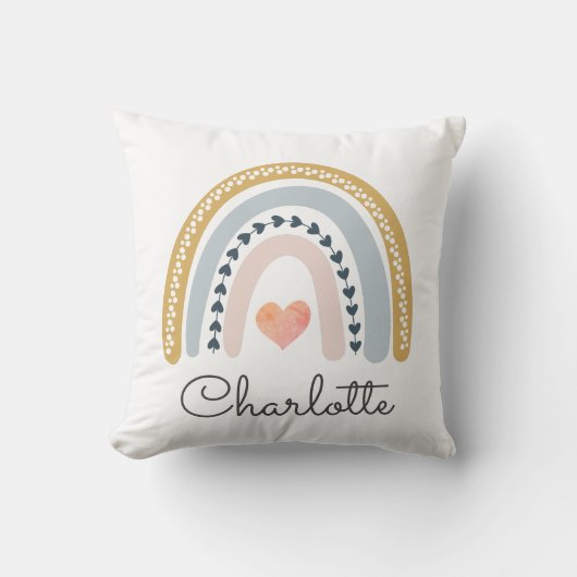 Gepersonaliseerde Boho Waterverf Rainbow Name Girl Kussen (Voorkant)