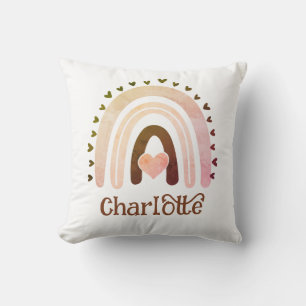 Gepersonaliseerde Boho Waterverf Rainbow Name Girl Kussen