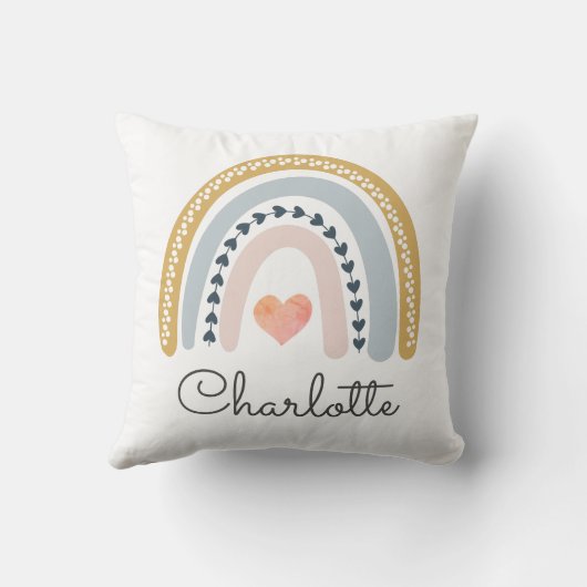 Gepersonaliseerde Boho Waterverf Rainbow Name Girl Kussen (Achterkant)